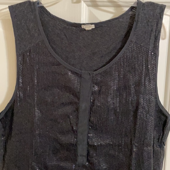 Women’s J Crew Dark Gray Cotton Top, Sequin Front, Size L - Picture 2 of 6